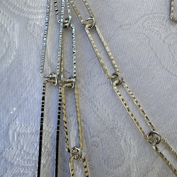 Paperclip Link Earring Set Silvertone Layered Chain Statement Necklace 23" NEW - Picture 5 of 10
